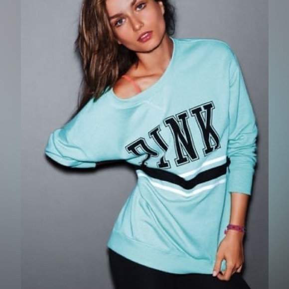 PINK Victoria's Secret Tops - Victoria's Secret PINK Mint Blue Green Collegiate Oversized Tunic Sweatshirt